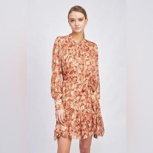 En Saison Selena Chiffon Long Sleeve Mini Dress in Sunset Mauve Size Small NWT